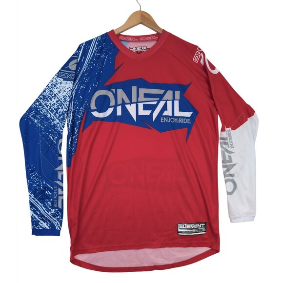 ONeal Element Motorcross Jersey Mens L Red Blue Dirt Bike Racing Off Road - Picture 1 of 9